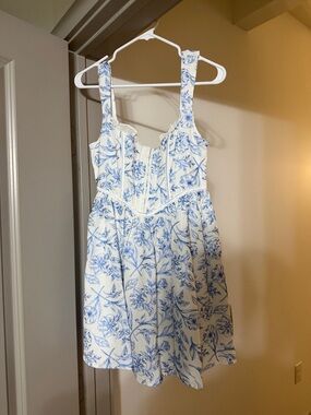 For Love And Lemons White Mini Dress with Blue Floral Print
